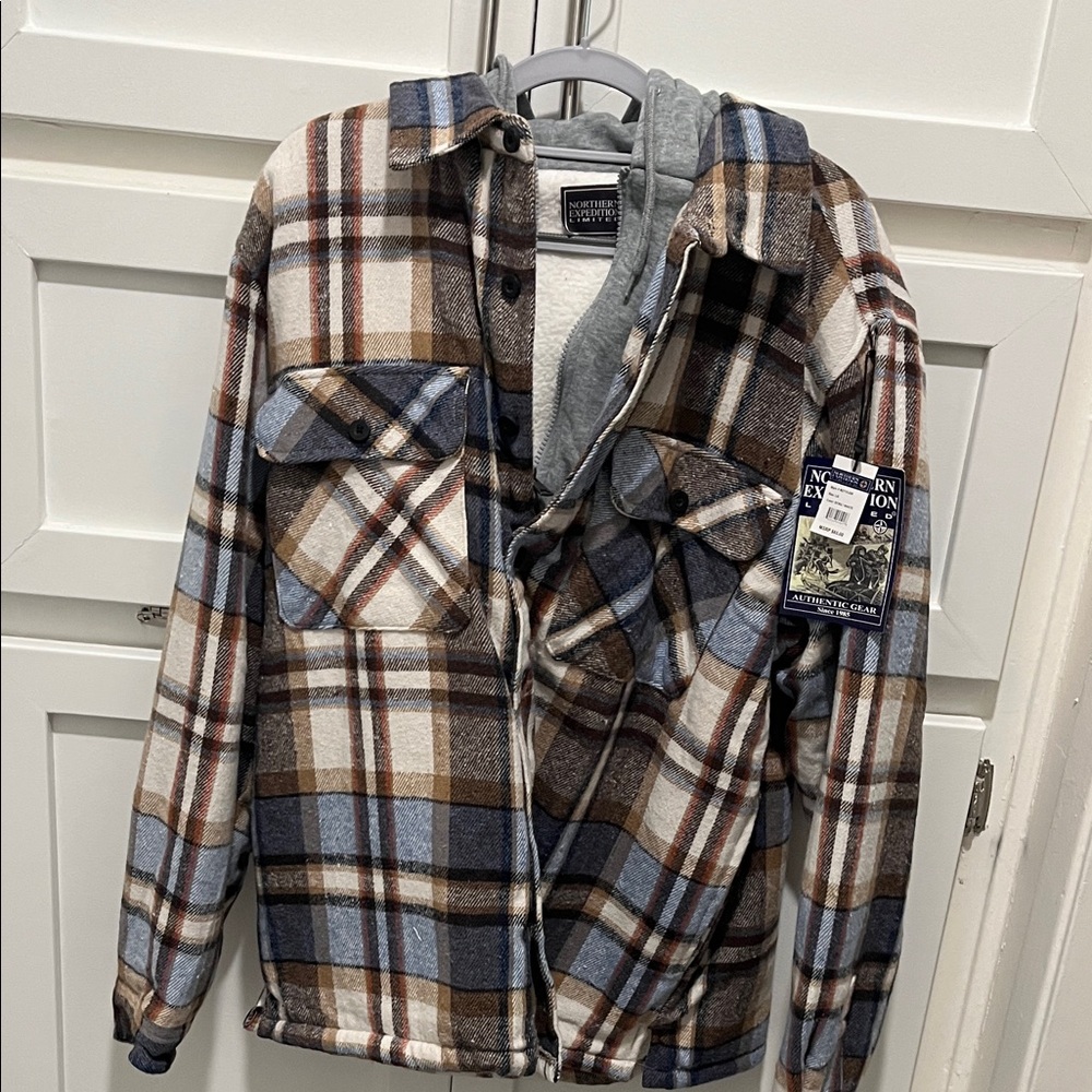 Men's Plaid Shirt Jacket - Blue and Brown